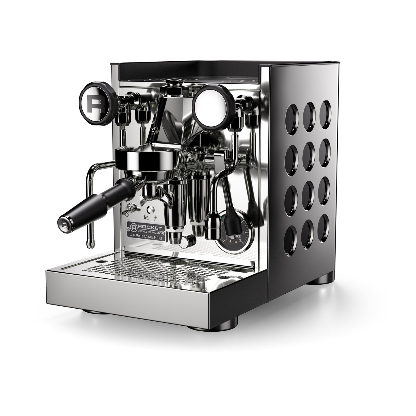 Black Chrome Rocket Espresso Appartamento TCA Front view at official Rocket dealer FREKKO