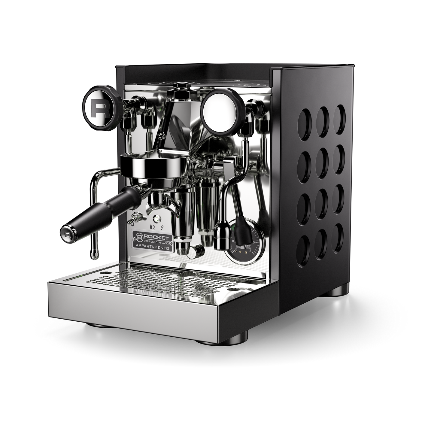 Black Chrome Rocket Espresso Appartamento TCA Front view at official Rocket dealer FREKKO