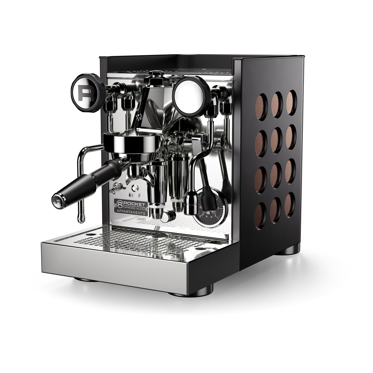 Black Copper Rocket Espresso Appartamento TCA Front view at official Rocket dealer FREKKO