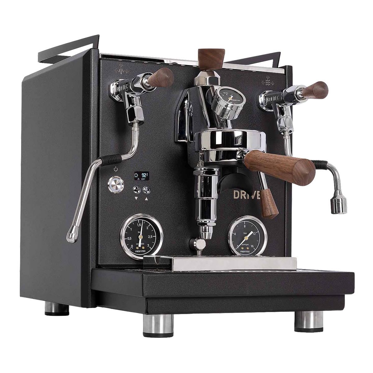 Profitec Drive Espresso Machine Black with Walnut Side view